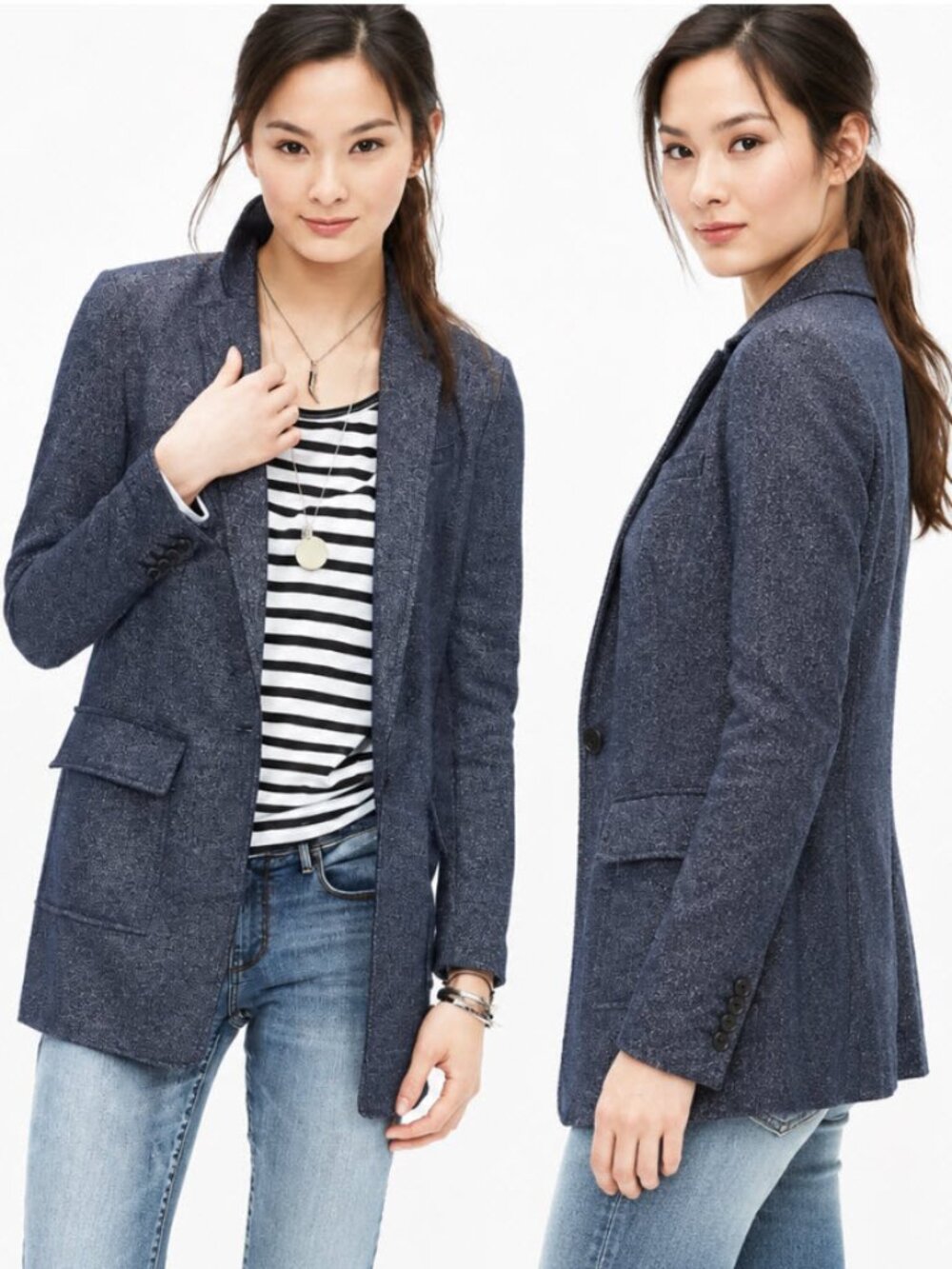 Banana Republic Indigo Wool Boyfriend Blazer One Button Size 6